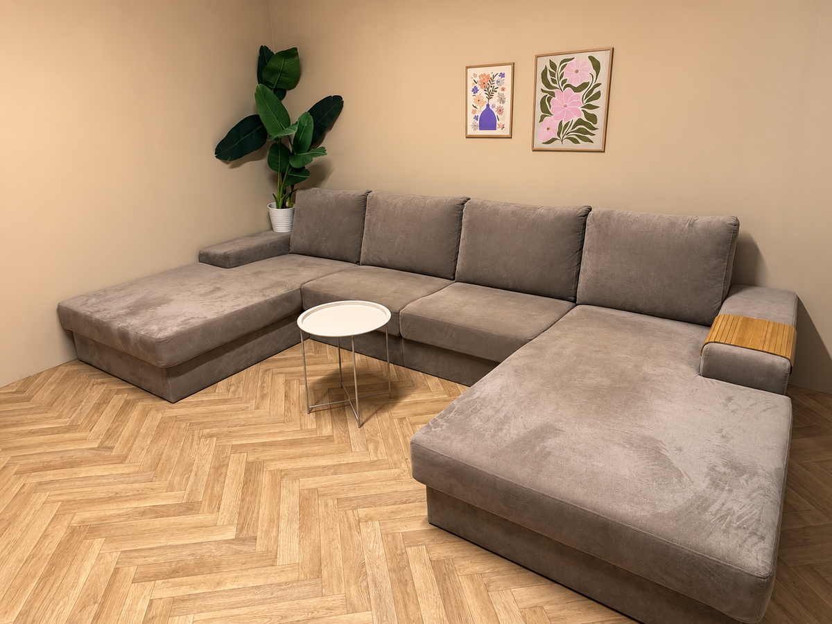 Luxe Crème Beige Velvet U-Bank – Groot & Comfortabel 🛋️