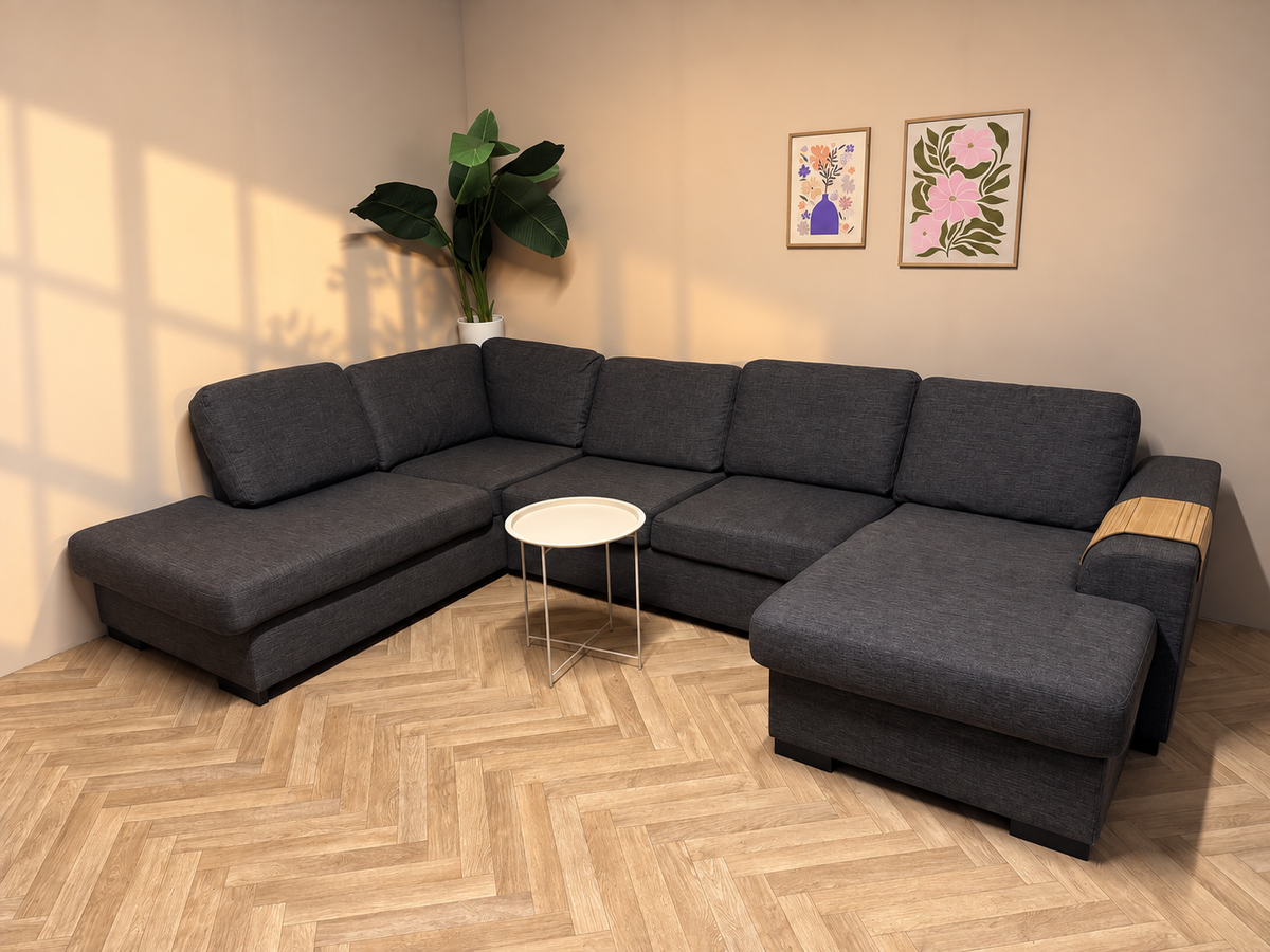 Zwart-Grijze U-Bank – Groot, Ruim & Comfortabel 🛋️