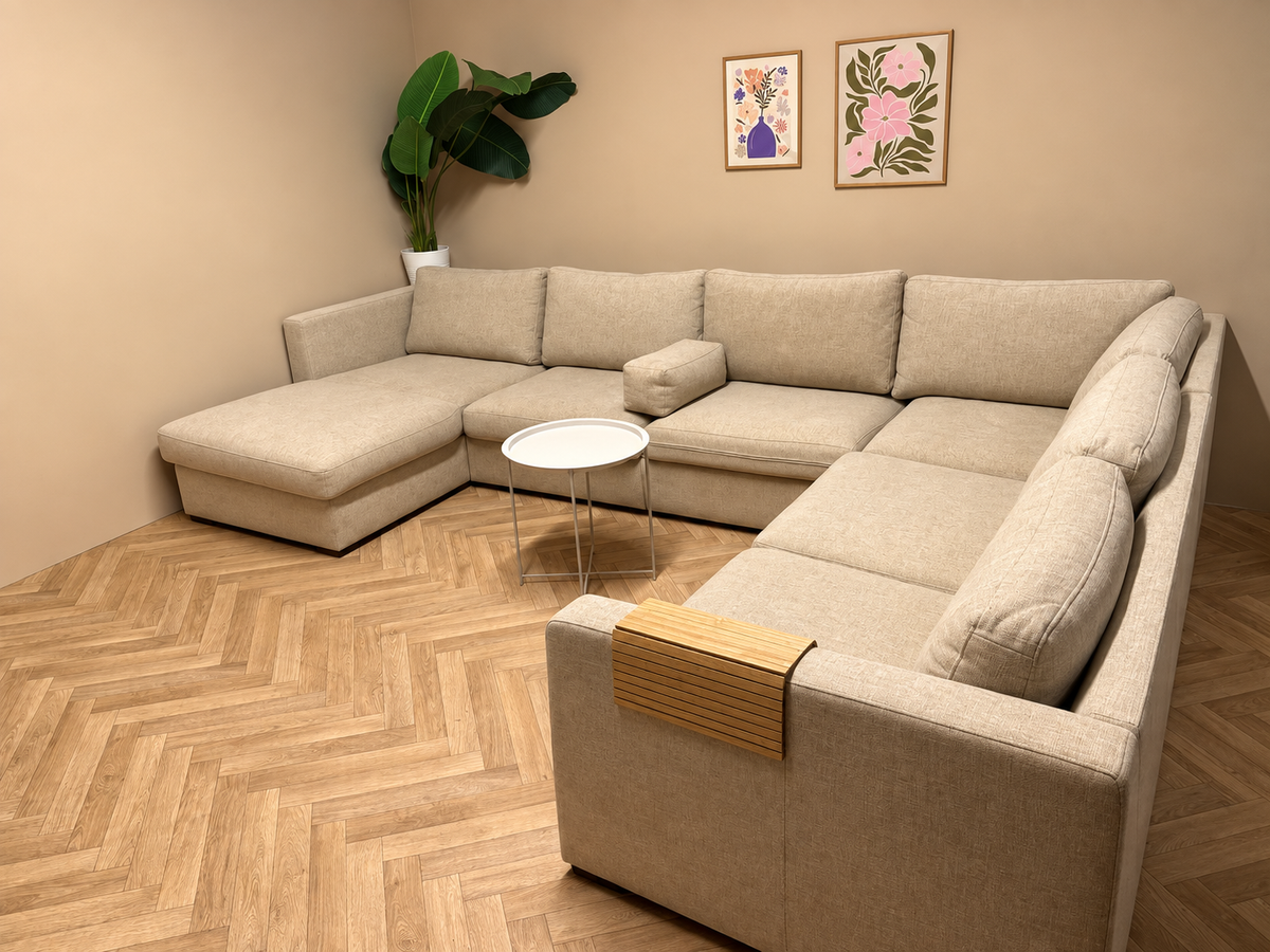 Beige U-Bank met Loungedeelte – Ruim & Modern 🛋️