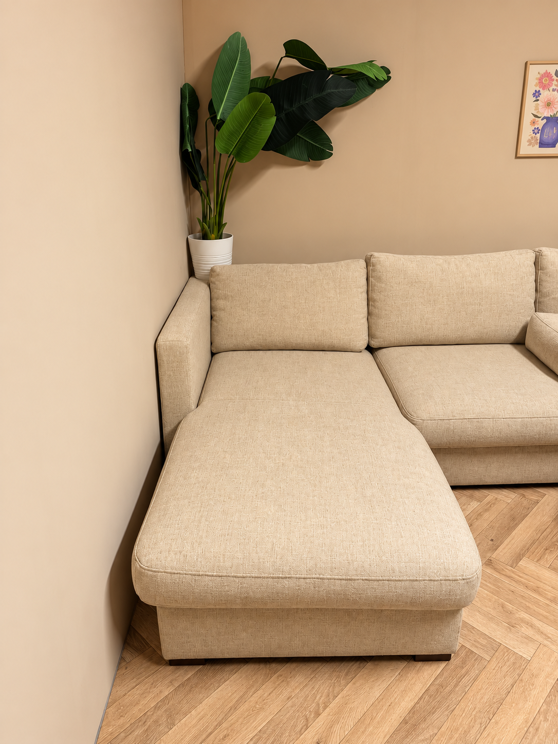 Beige U-Bank met Loungedeelte – Ruim & Modern 🛋️
