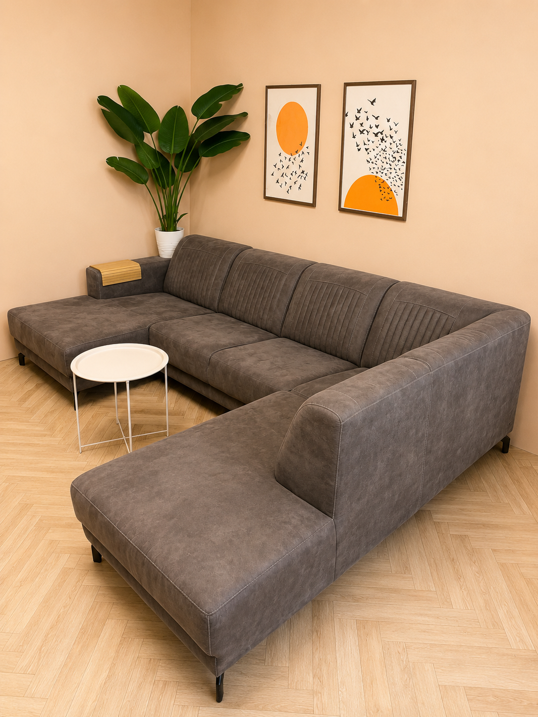 Luxe u vormige bank - suede - Grijs 🛋️⭐️