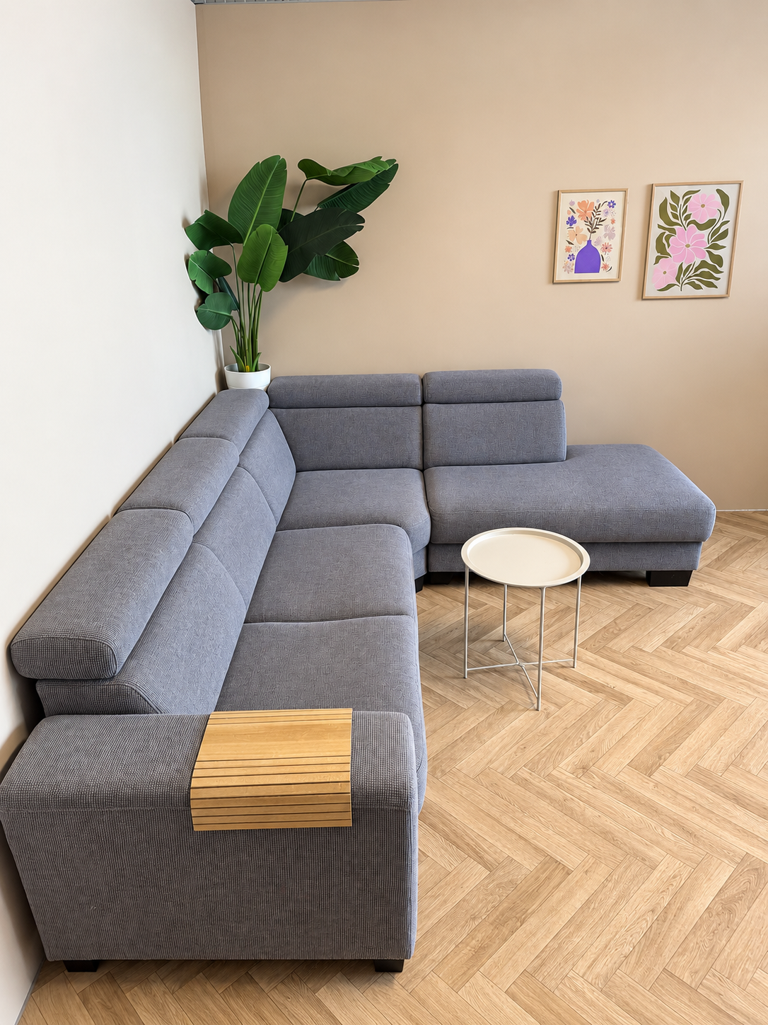 Grijze Hoekbank met Hoofdsteunen – Ruim & Comfortabel 🛋️