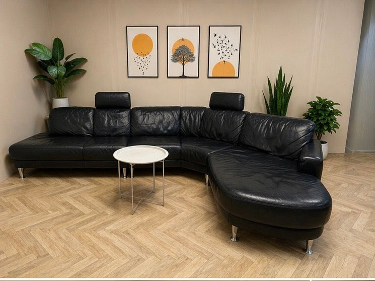 Zwarte Leren Hoekbank – Luxe & Comfort