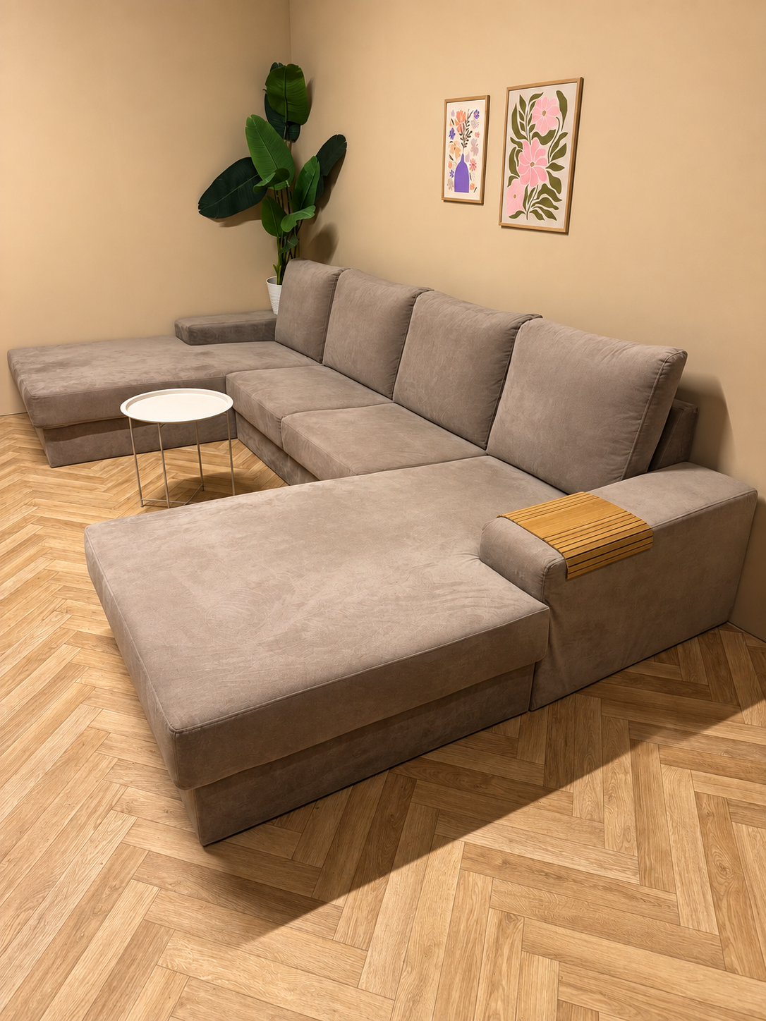 Luxe Crème Beige Velvet U-Bank – Groot & Comfortabel 🛋️