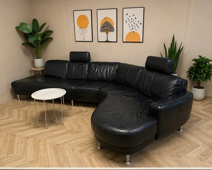 Zwarte Leren Hoekbank – Luxe & Comfort