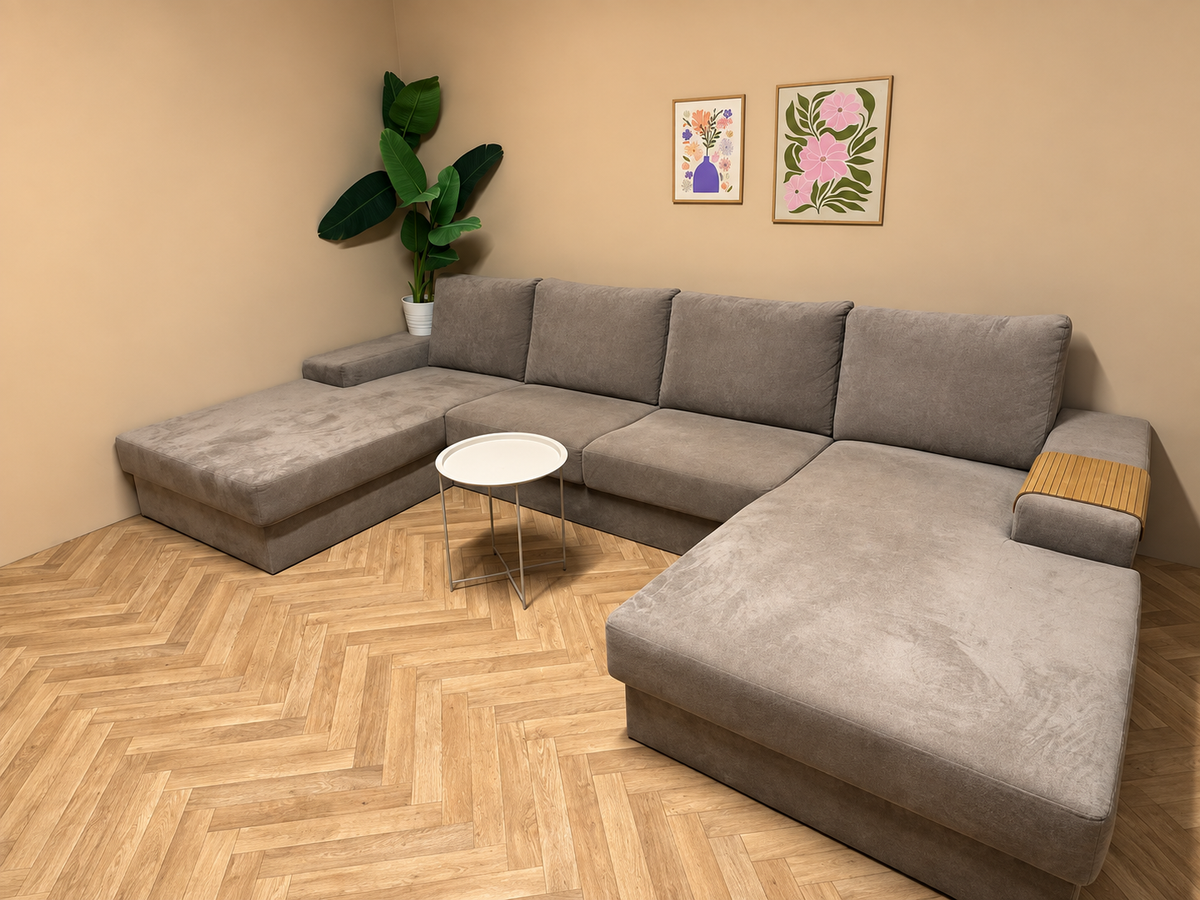 Luxe Crème Beige Velvet U-Bank – Groot & Comfortabel 🛋️