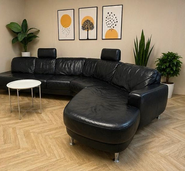 Zwarte Leren Hoekbank – Luxe & Comfort