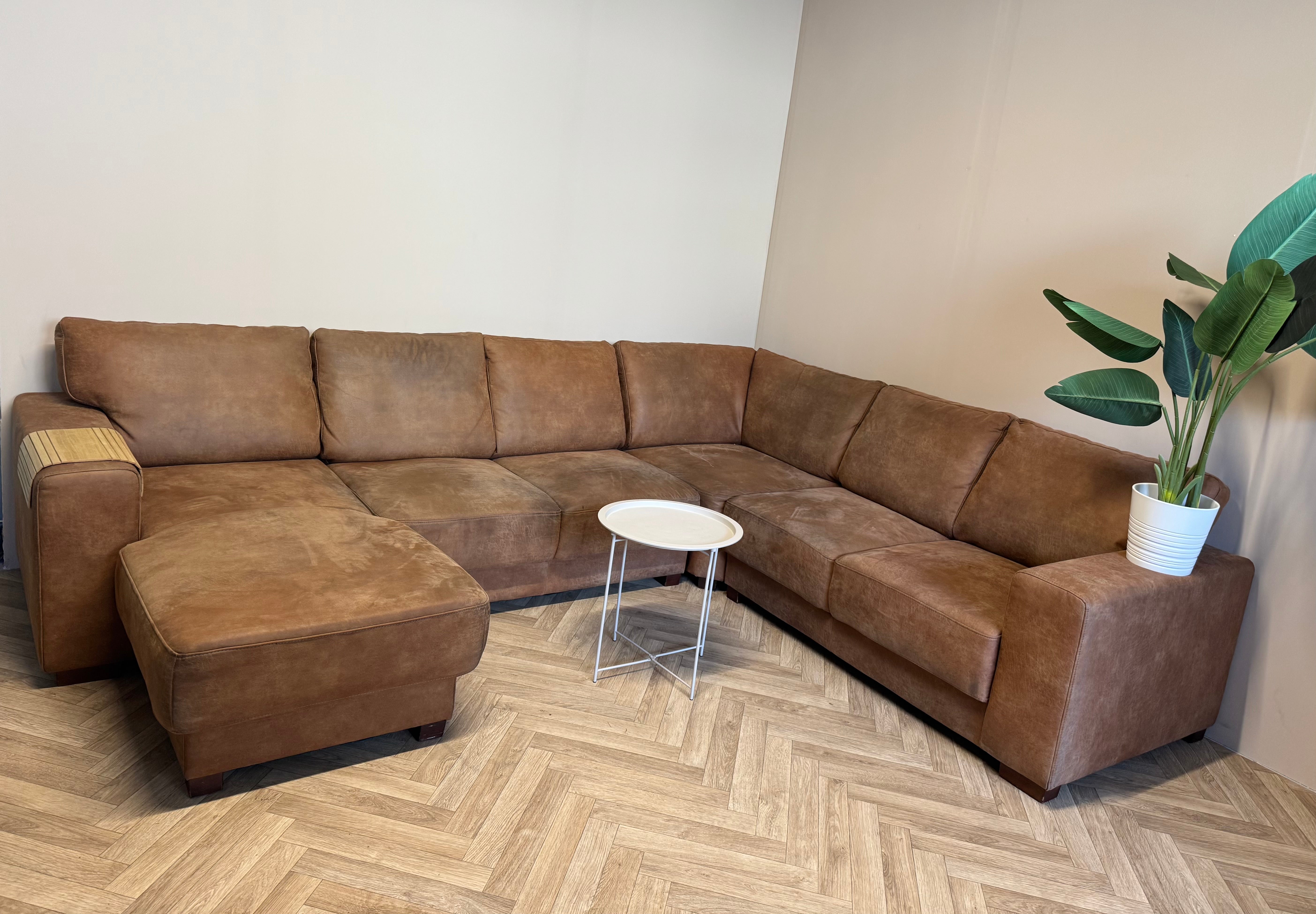 Grote luxe cognac hoekbank met lounge 🛋️