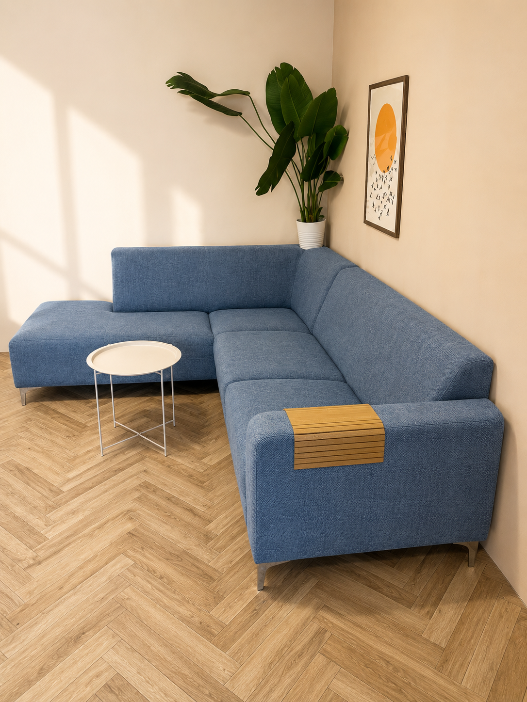 🛋️ Stijlvolle blauwe hoekbank met extra ruim loungedeelte antraciet