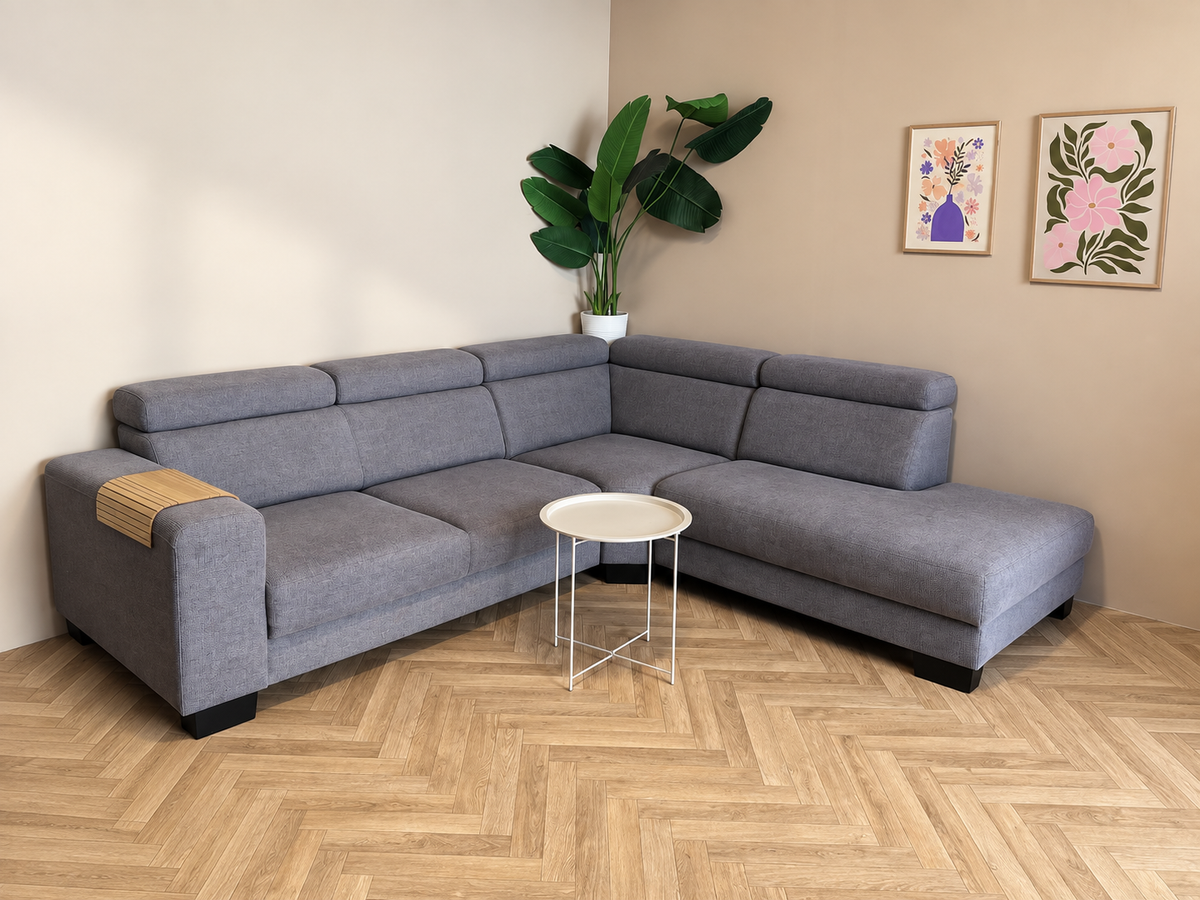 Grijze Hoekbank met Hoofdsteunen – Ruim & Comfortabel 🛋️