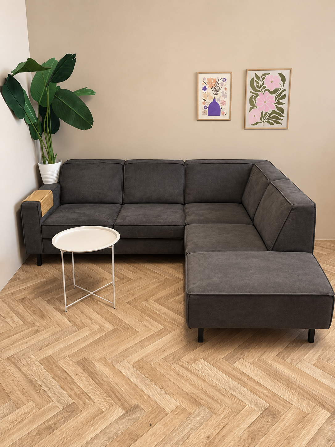 Antraciet Grijze Hoekbank met Groot Loungedeelte – Modern & Compact 🛋️