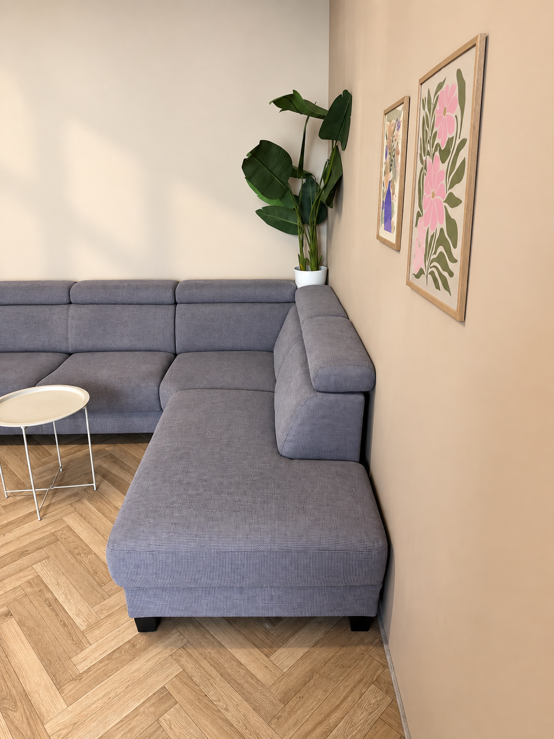 Grijze Hoekbank met Hoofdsteunen – Ruim & Comfortabel 🛋️
