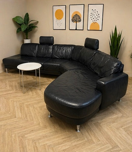 Zwarte Leren Hoekbank – Luxe & Comfort