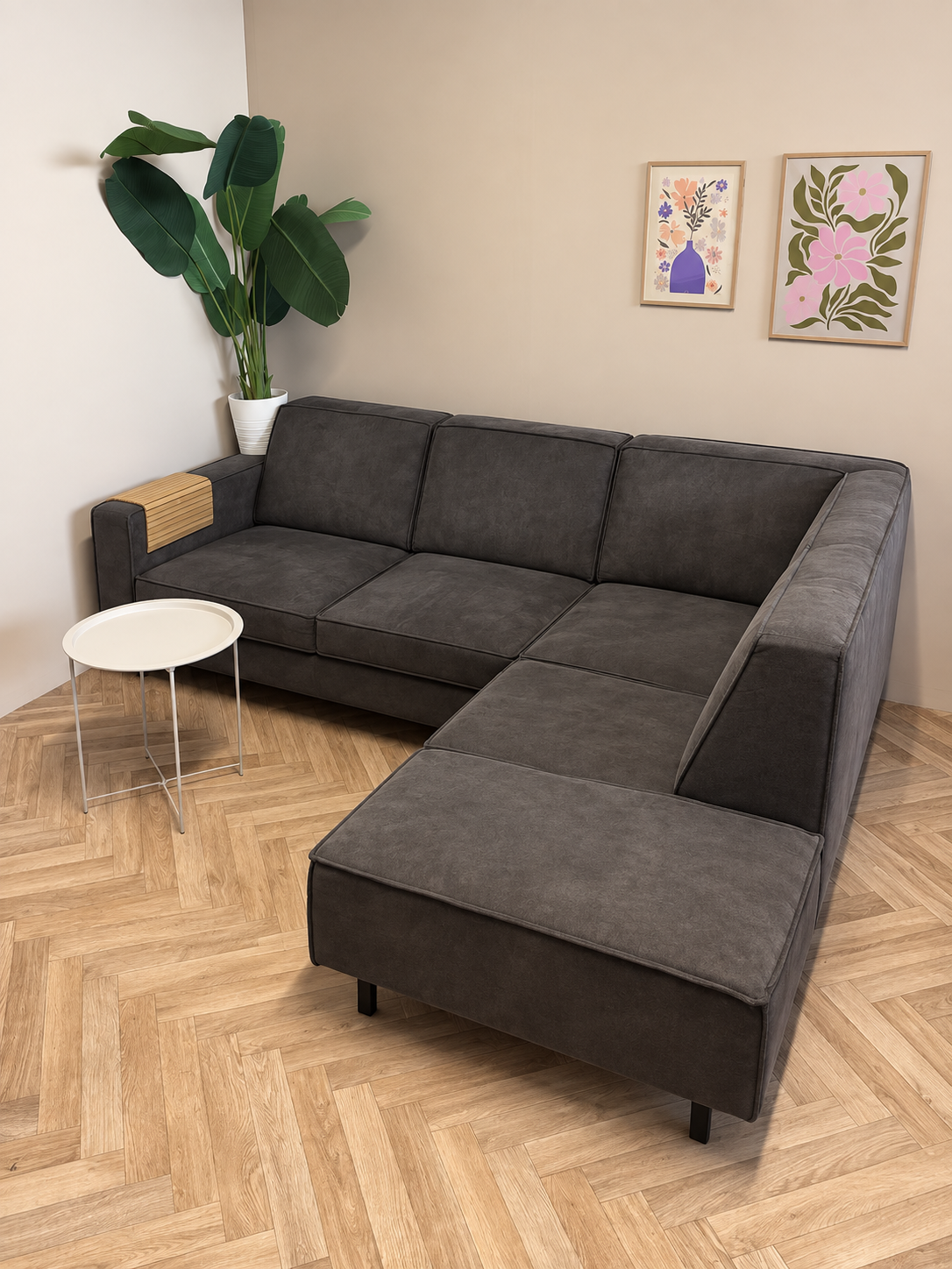 Antraciet Grijze Hoekbank met Groot Loungedeelte – Modern & Compact 🛋️