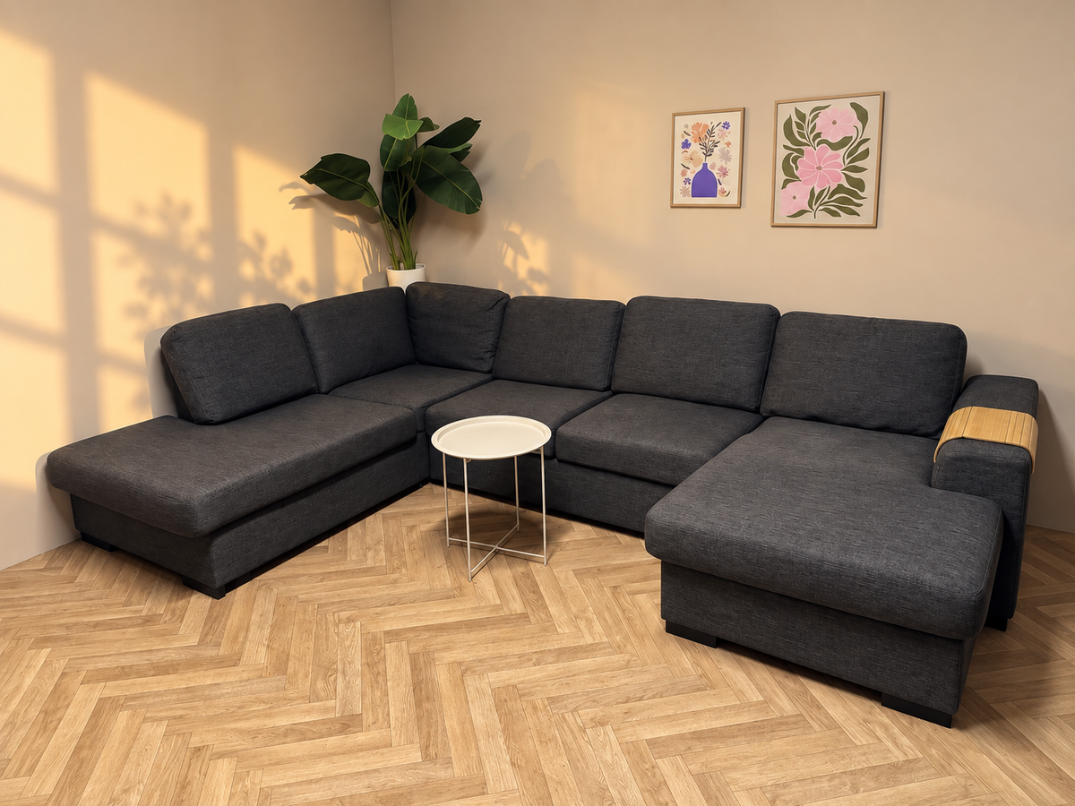 Zwart-Grijze U-Bank – Groot, Ruim & Comfortabel 🛋️