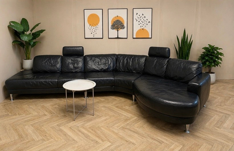 Zwarte Leren Hoekbank – Luxe & Comfort